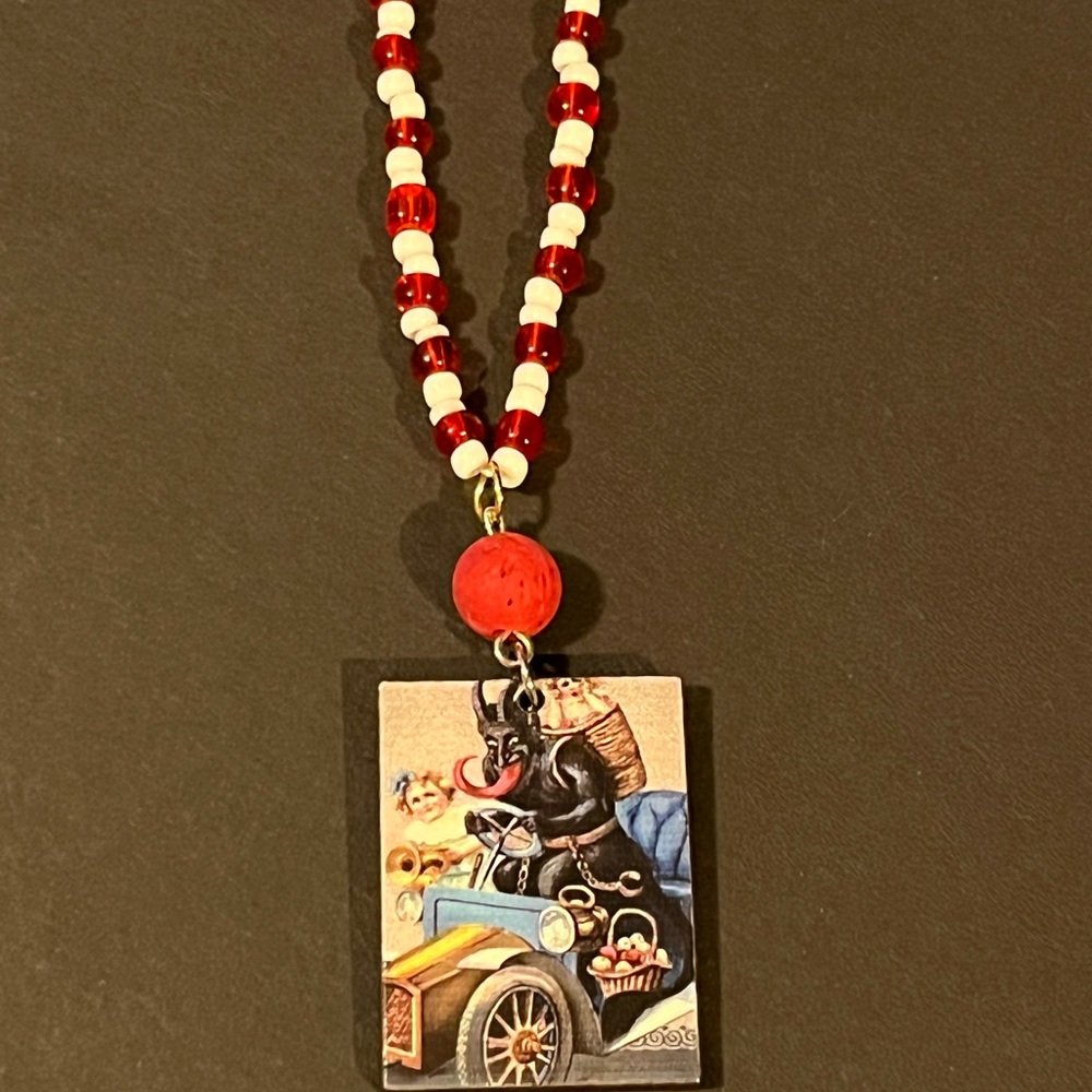 Creepy Christmas krampus necklace, krampusnacht beaded necklace, alt xmas